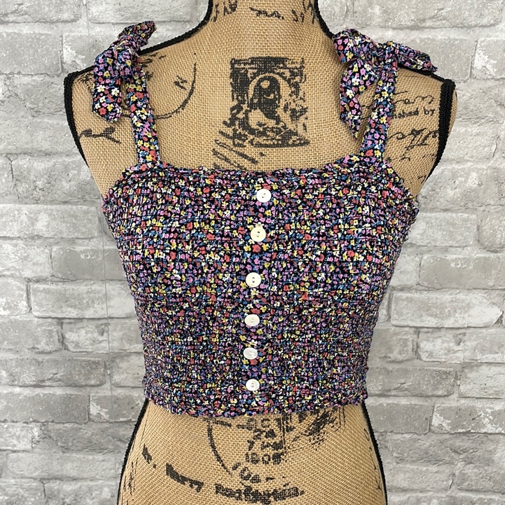 Patrons Of Peace Smocked Floral Crop Top